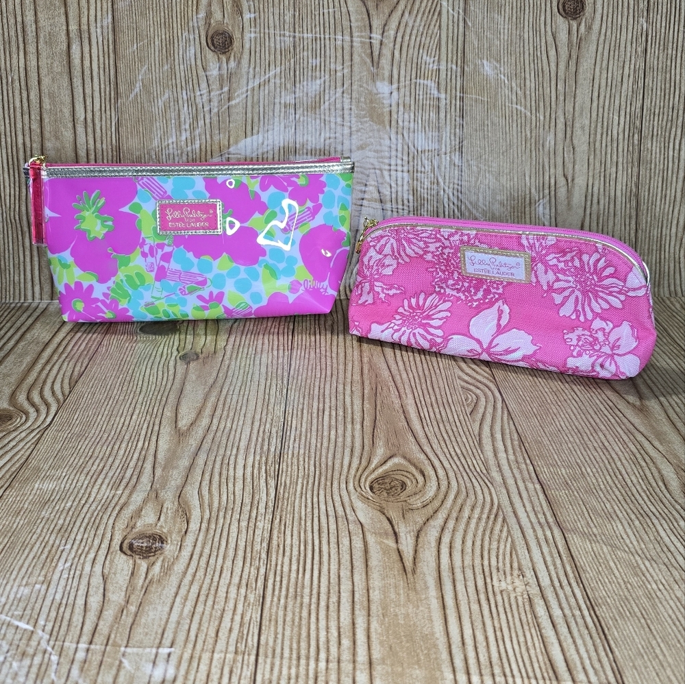 Lilly Pulitzer Estée Lauder Floral Cosmetic Make‎ Up Bags Lot Of 2